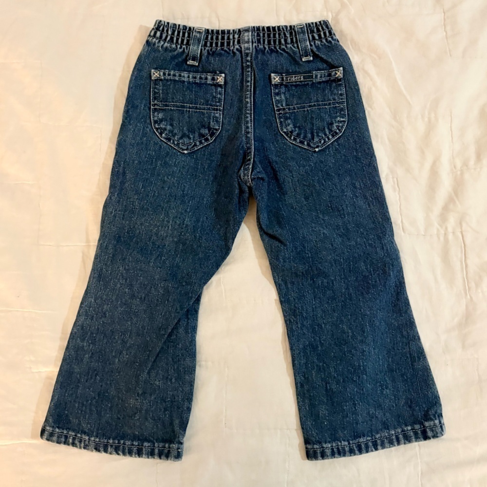 Vintage Kids Girls Y2K Lee Flare Dark Wash Butterfly Embroidered Jeans Size 3T - Picture 4 of 6